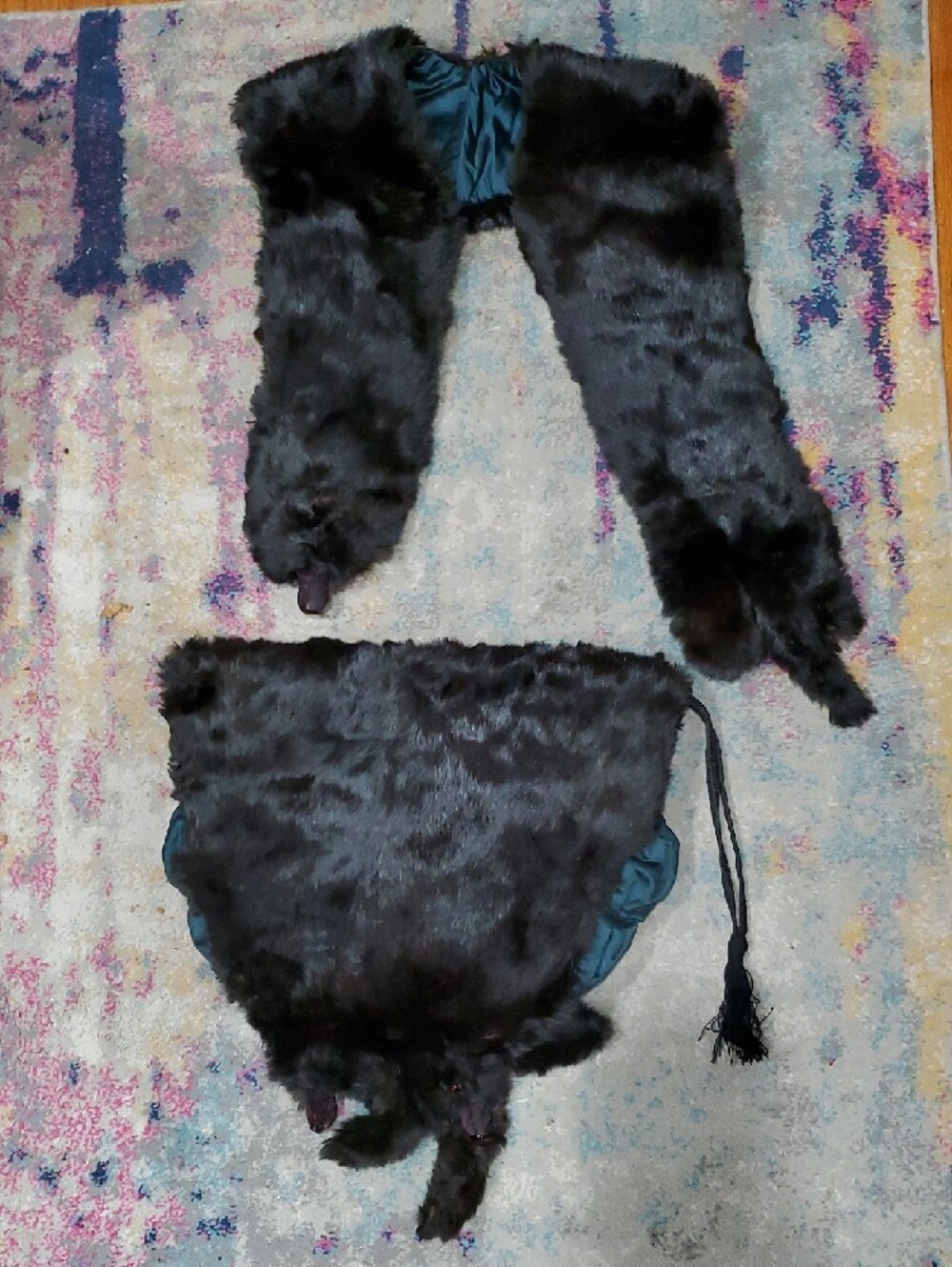 Black Fox Fur Scarf Stole And Hand Warmer - Old Hollywood Style